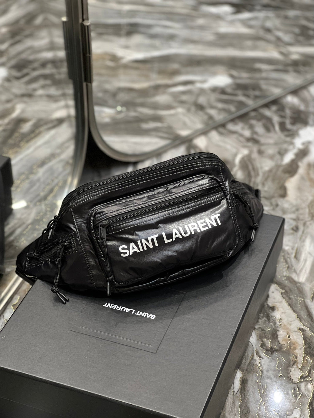 SAINT LAURENT CROSSBODY BAG 24 IN BLACK POLISHED NYLON