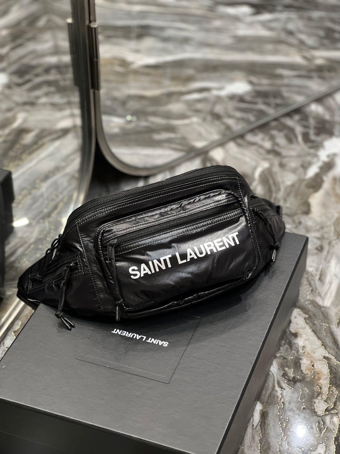 SAINT LAURENT CROSSBODY BAG 24 IN BLACK POLISHED NYLON