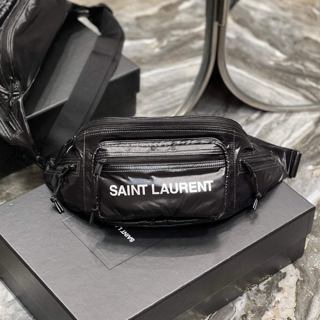 SAINT LAURENT CROSSBODY BAG 24 IN BLACK POLISHED NYLON