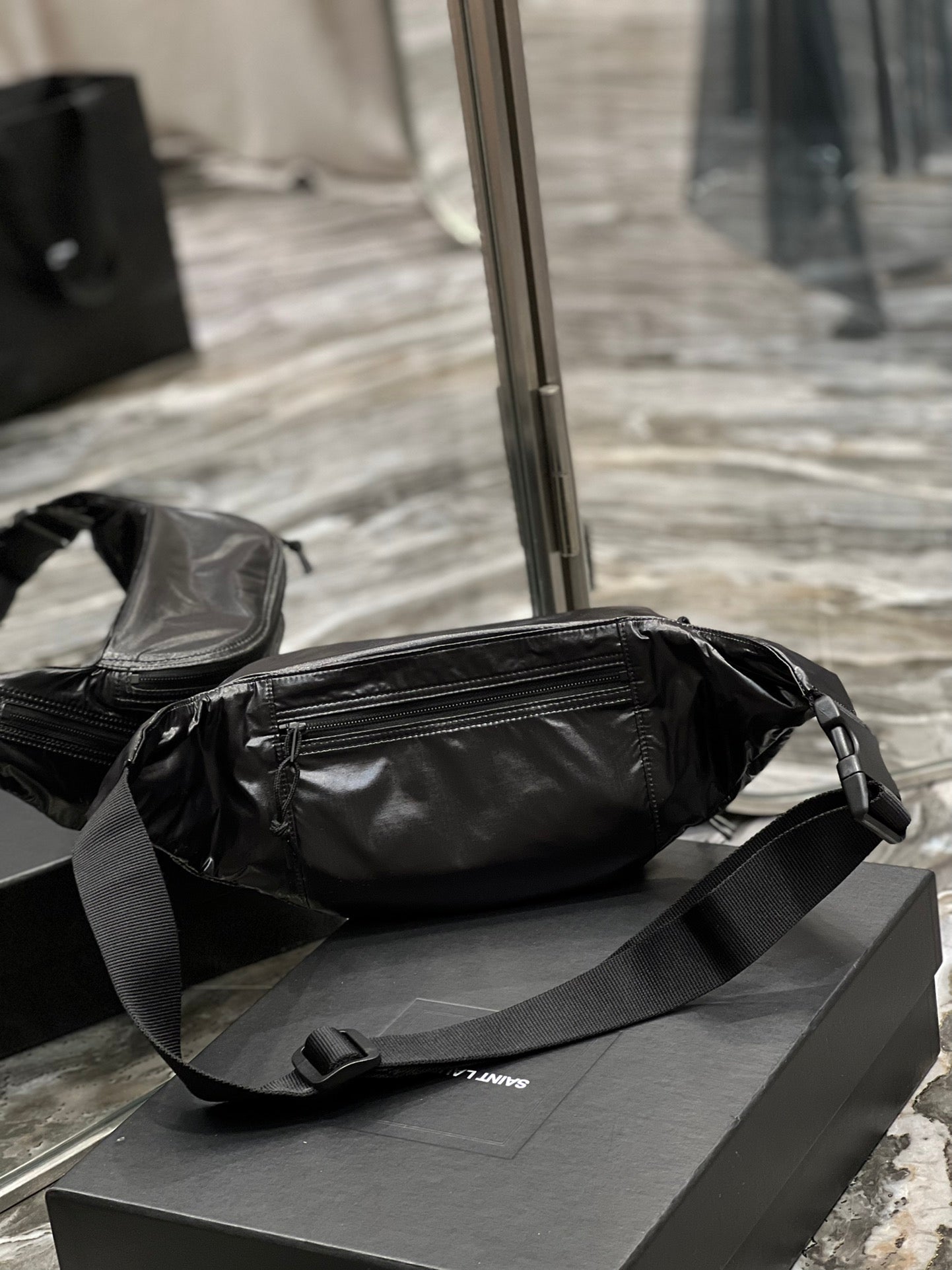 SAINT LAURENT CROSSBODY BAG 24 IN BLACK POLISHED NYLON