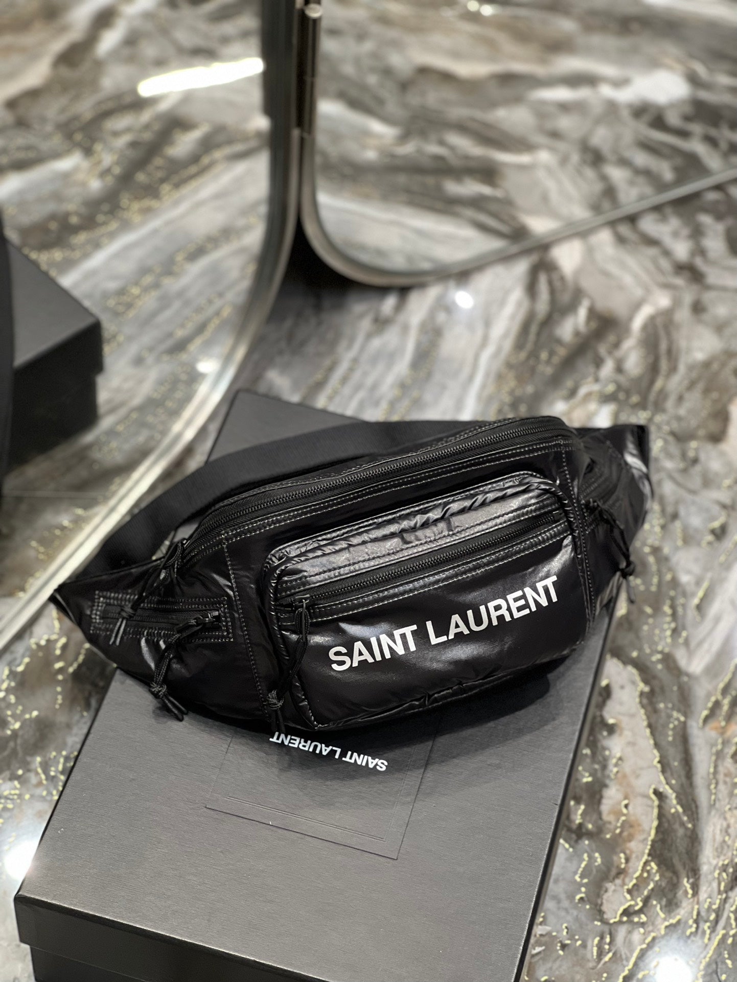 SAINT LAURENT CROSSBODY BAG 24 IN BLACK POLISHED NYLON