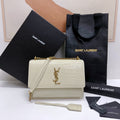 SAINT LAURENT SUNSET MEDIUM 22 IN WHITE CROCODILE PATTERN CALFSKIN GOLD HARDWARE