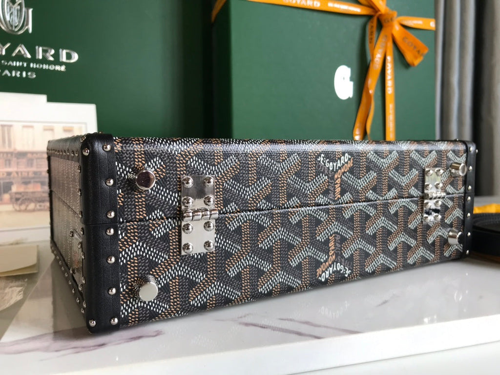 GOYARD GRAND HÔTEL TRUNK BAG 24 IN BLACK GOYARDINE CANVAS AND CALFSKIN