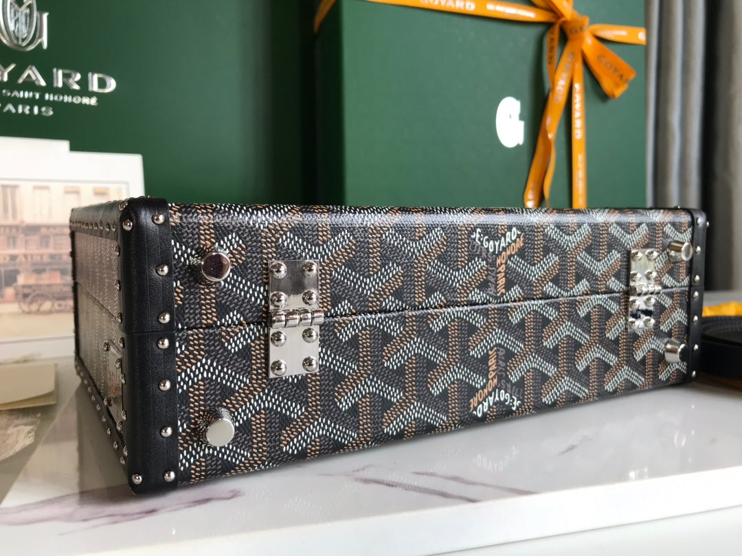 GOYARD GRAND HÔTEL TRUNK BAG 24 IN BLACK GOYARDINE CANVAS AND CALFSKIN