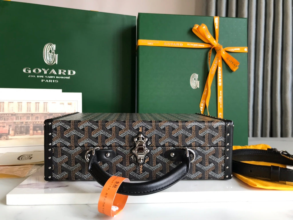 GOYARD GRAND HÔTEL TRUNK BAG 24 IN BLACK GOYARDINE CANVAS AND CALFSKIN