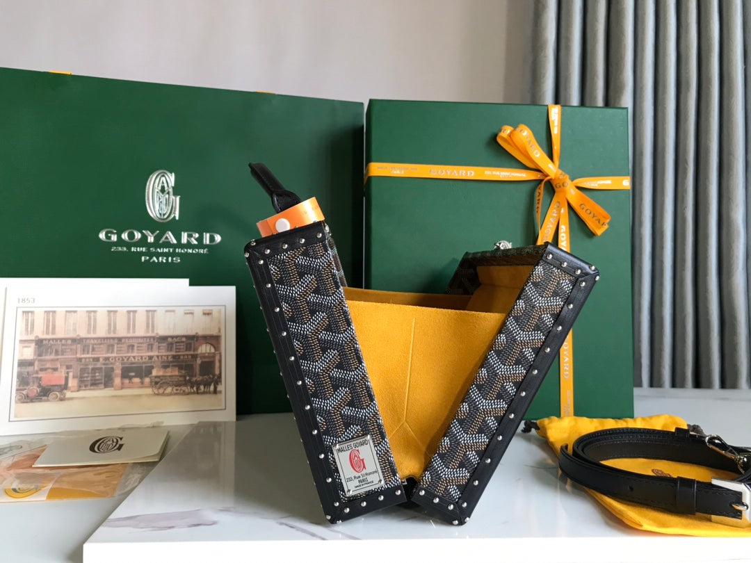 GOYARD GRAND HÔTEL TRUNK BAG 24 IN BLACK GOYARDINE CANVAS AND CALFSKIN