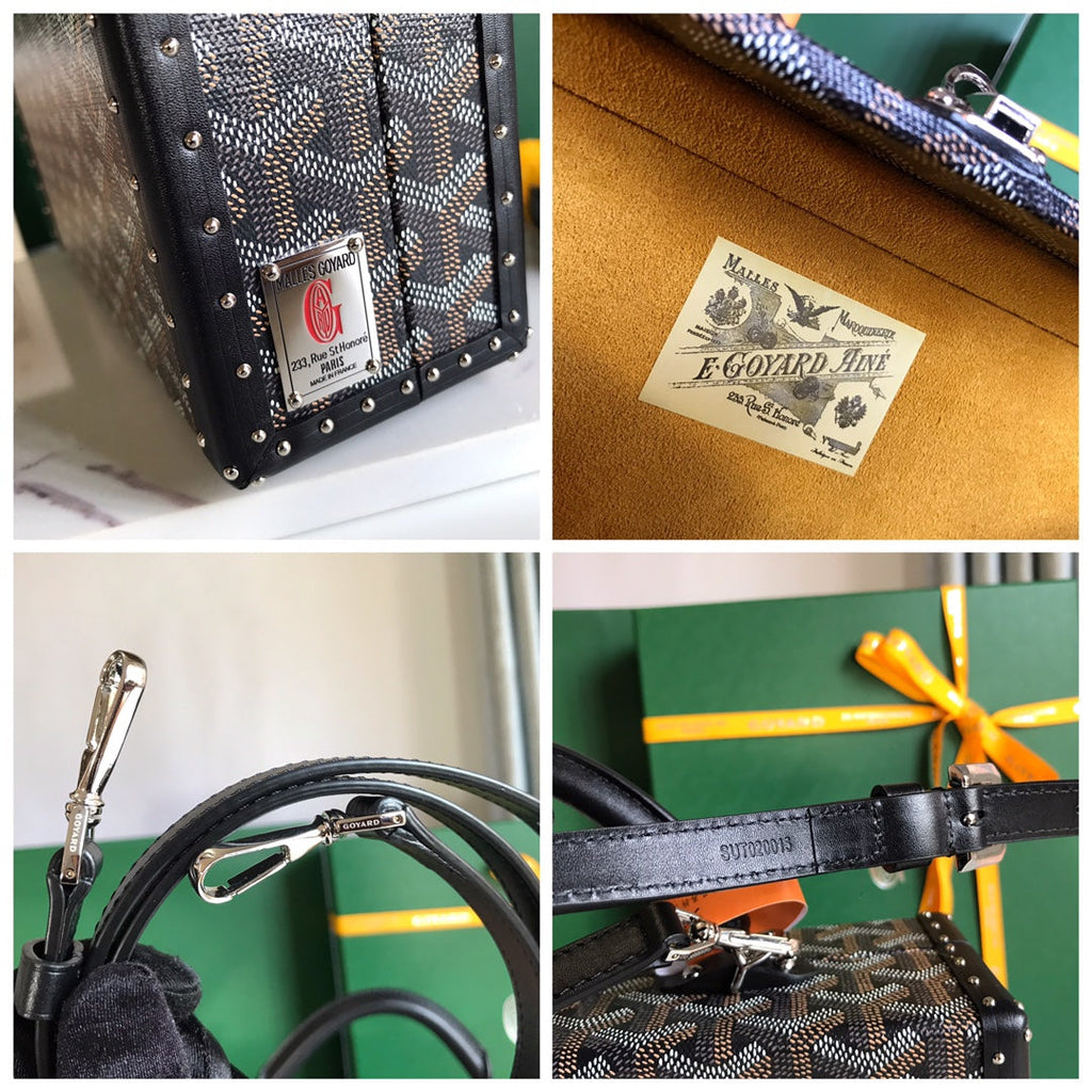 GOYARD GRAND HÔTEL TRUNK BAG 24 IN BLACK GOYARDINE CANVAS AND CALFSKIN