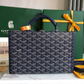 GOYARD GRAND HÔTEL TRUNK BAG 24 IN NAVY BLUE GOYARDINE CANVAS AND CALFSKIN