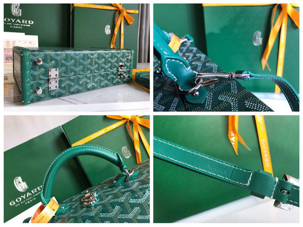 GOYARD GRAND HÔTEL TRUNK BAG 24 IN GREEN GOYARDINE CANVAS AND CALFSKIN