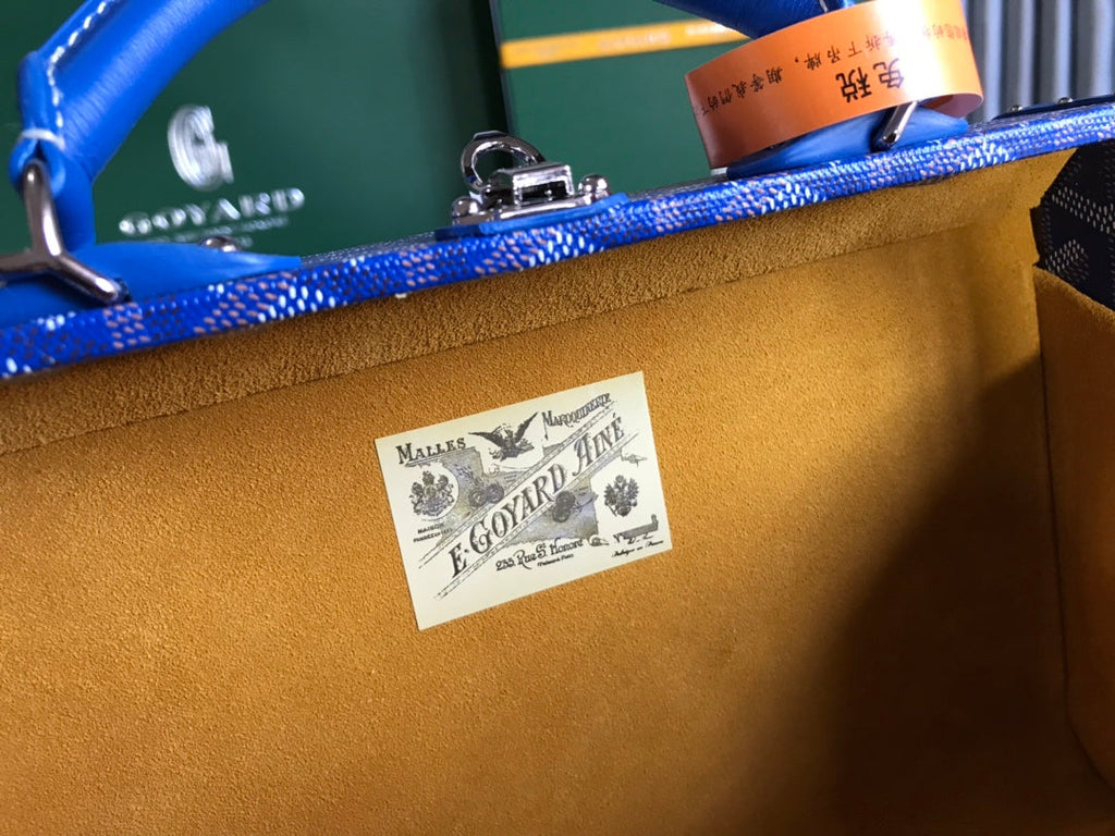 GOYARD GRAND HÔTEL TRUNK BAG 24 IN BLUE GOYARDINE CANVAS AND CALFSKIN