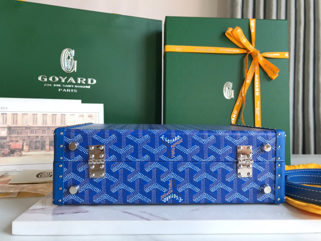 GOYARD GRAND HÔTEL TRUNK BAG 24 IN BLUE GOYARDINE CANVAS AND CALFSKIN