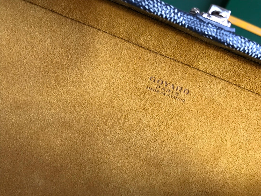 GOYARD GRAND HÔTEL TRUNK BAG 24 IN GREY BLACK GOYARDINE CANVAS AND CALFSKIN