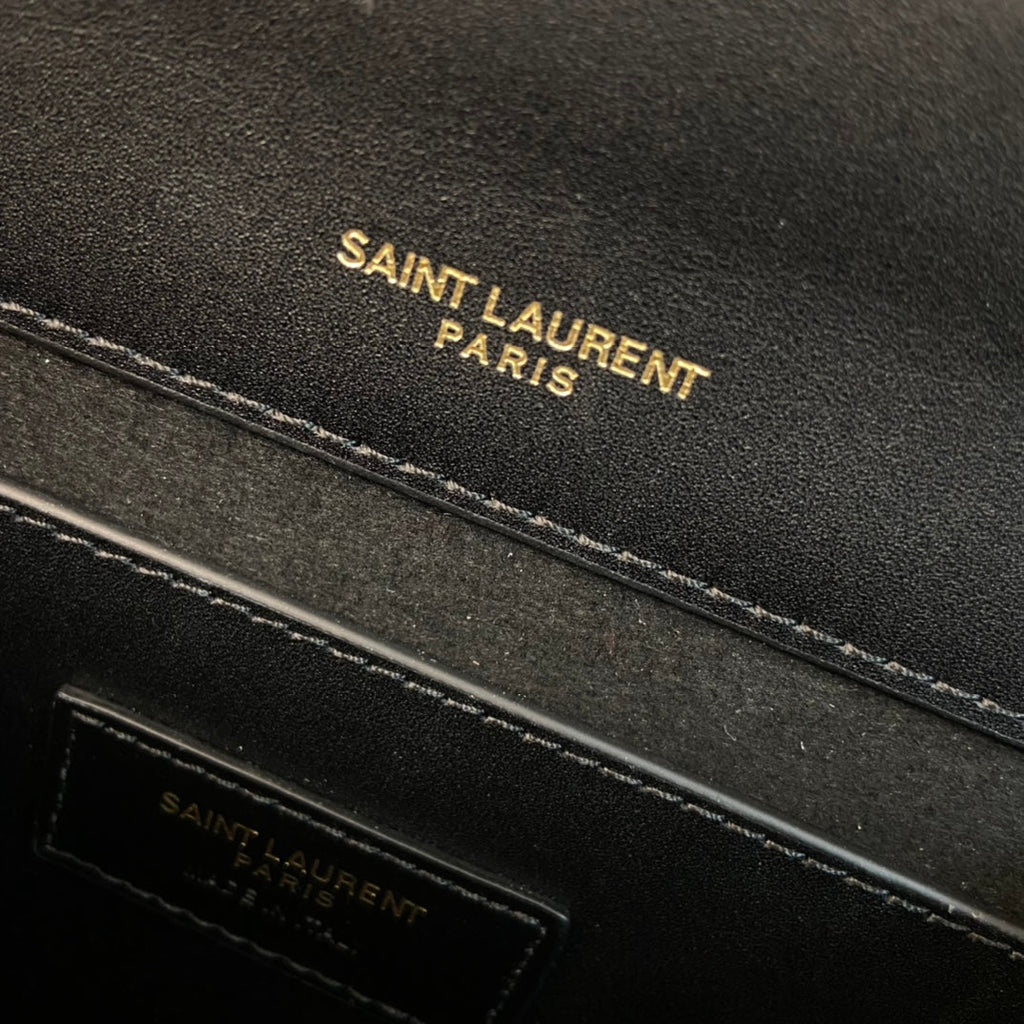 SAINT LAURENT KATE TASSEL 24 BLACK CALFSKIN WITH GOLD LOGO