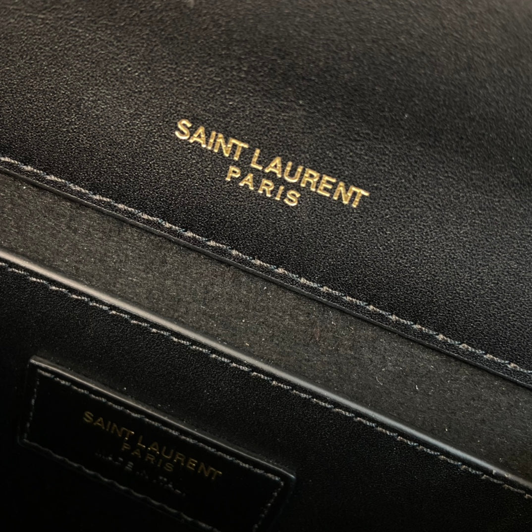 SAINT LAURENT KATE TASSEL 24 BLACK CALFSKIN WITH GOLD LOGO