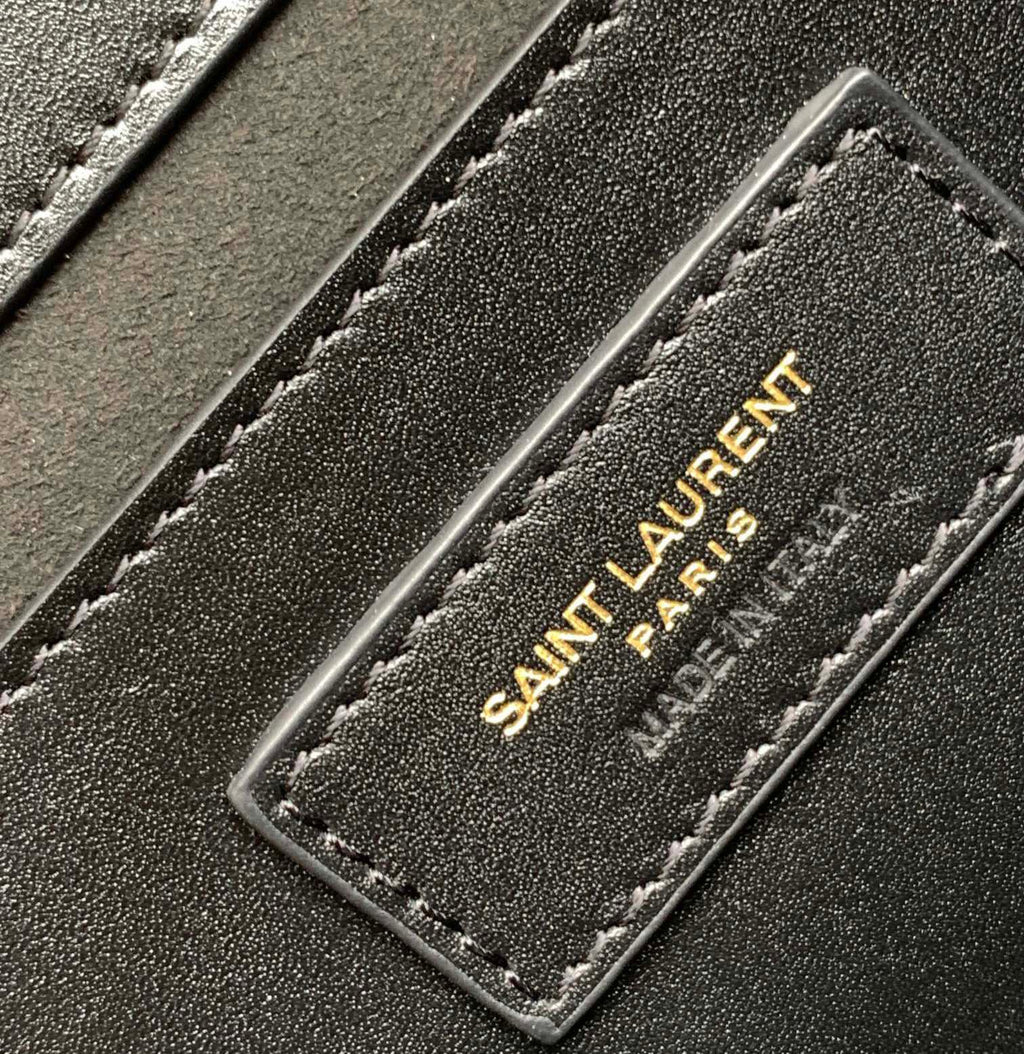 SAINT LAURENT KATE TASSEL 24 BLACK CALFSKIN WITH GOLD LOGO