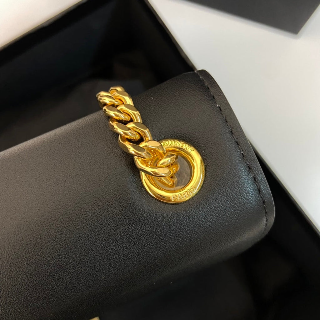 SAINT LAURENT KATE TASSEL 24 BLACK CALFSKIN WITH GOLD LOGO