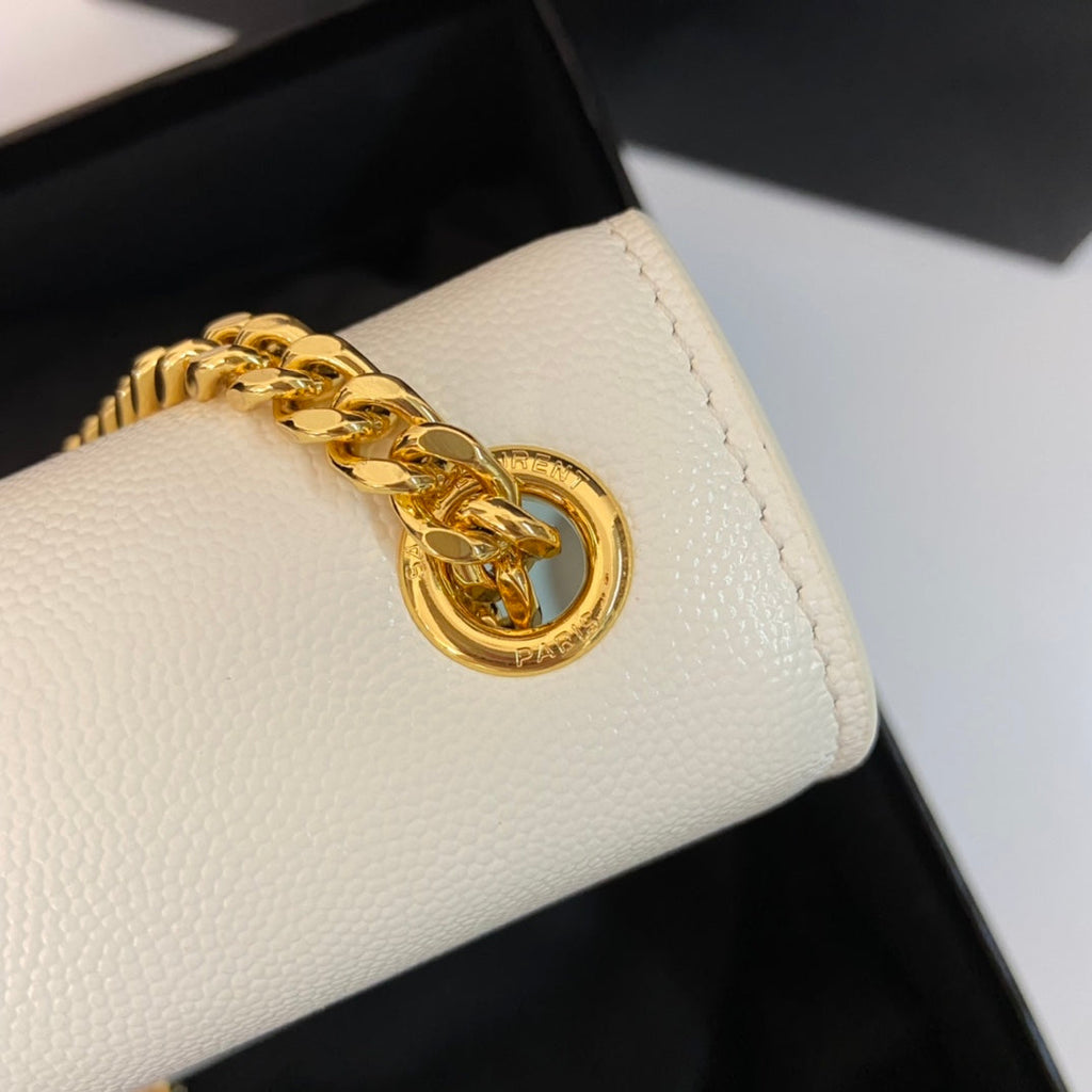 SAINT LAURENT KATE TASSEL 24 WHITE CALFSKIN WITH GOLD LOGO
