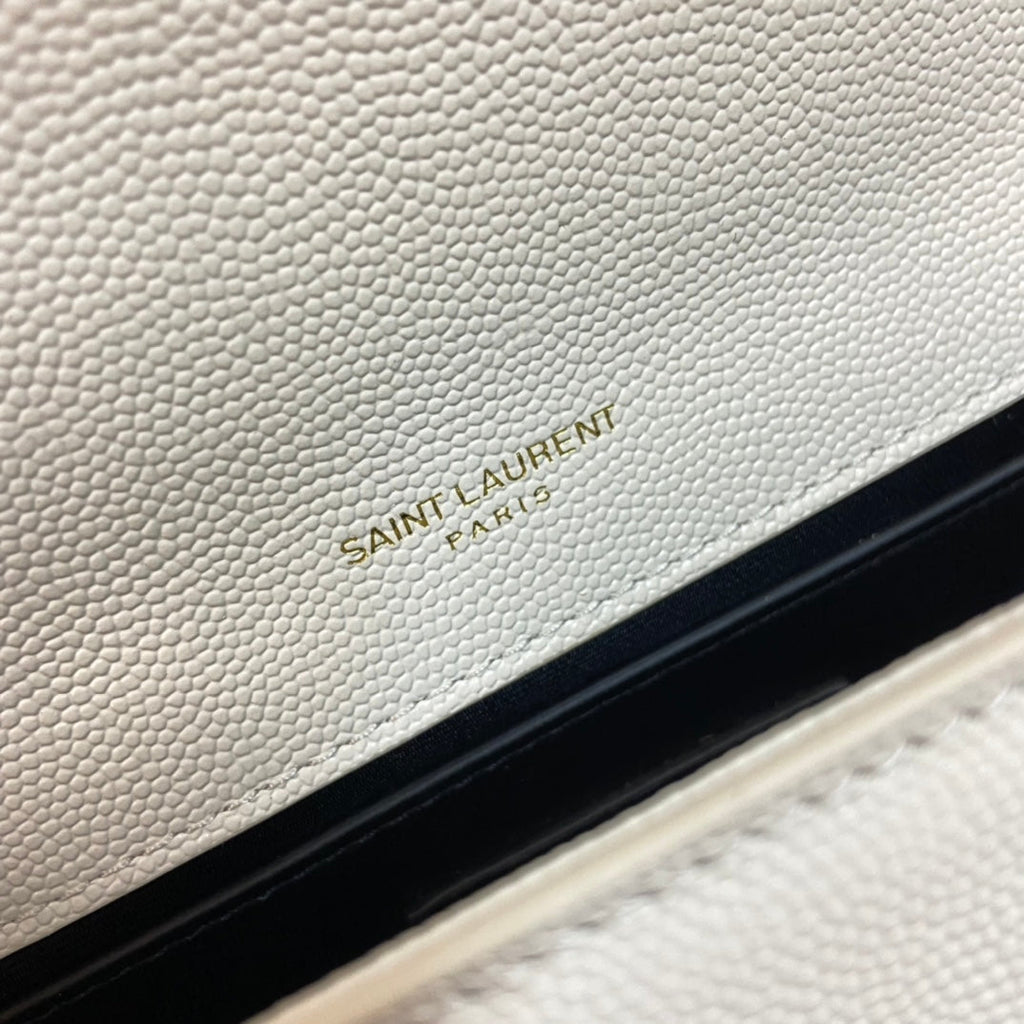 SAINT LAURENT KATE TASSEL 24 WHITE CALFSKIN WITH GOLD LOGO