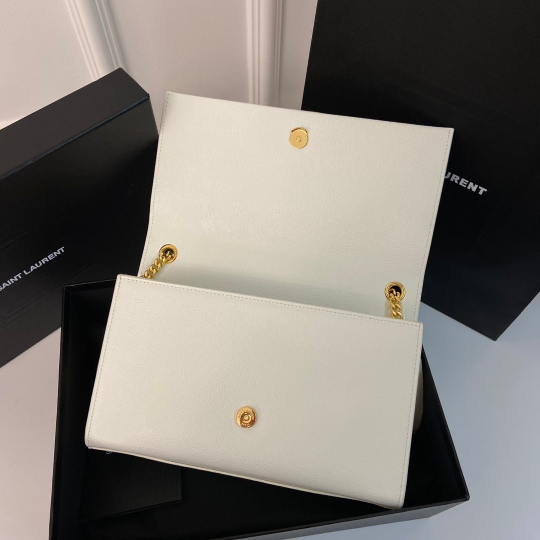 SAINT LAURENT KATE TASSEL 24 WHITE CALFSKIN WITH GOLD LOGO