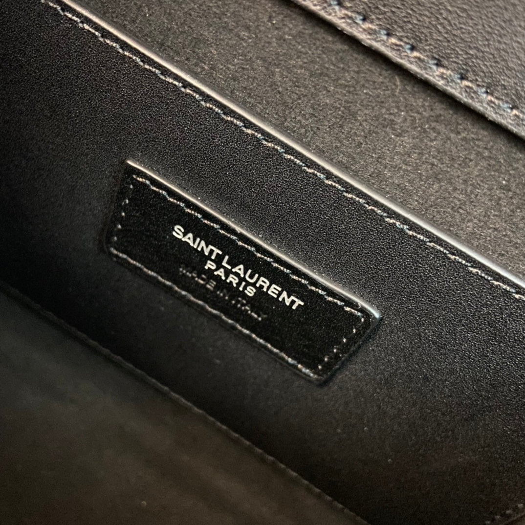 SAINT LAURENT KATE TASSEL 24 BLACK CALFSKIN WITH SILVER LOGO