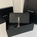SAINT LAURENT KATE TASSEL 24 BLACK CALFSKIN WITH SILVER LOGO