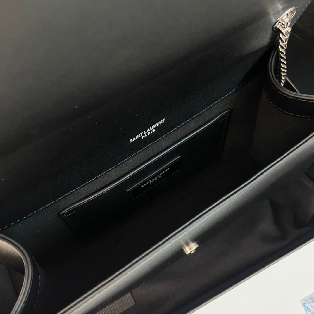 SAINT LAURENT KATE TASSEL 24 BLACK CALFSKIN WITH SILVER LOGO
