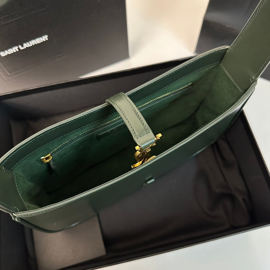 SAINT LAURENT LE 5 À 7 BAG 24 DARK GREEN CALFSKIN
