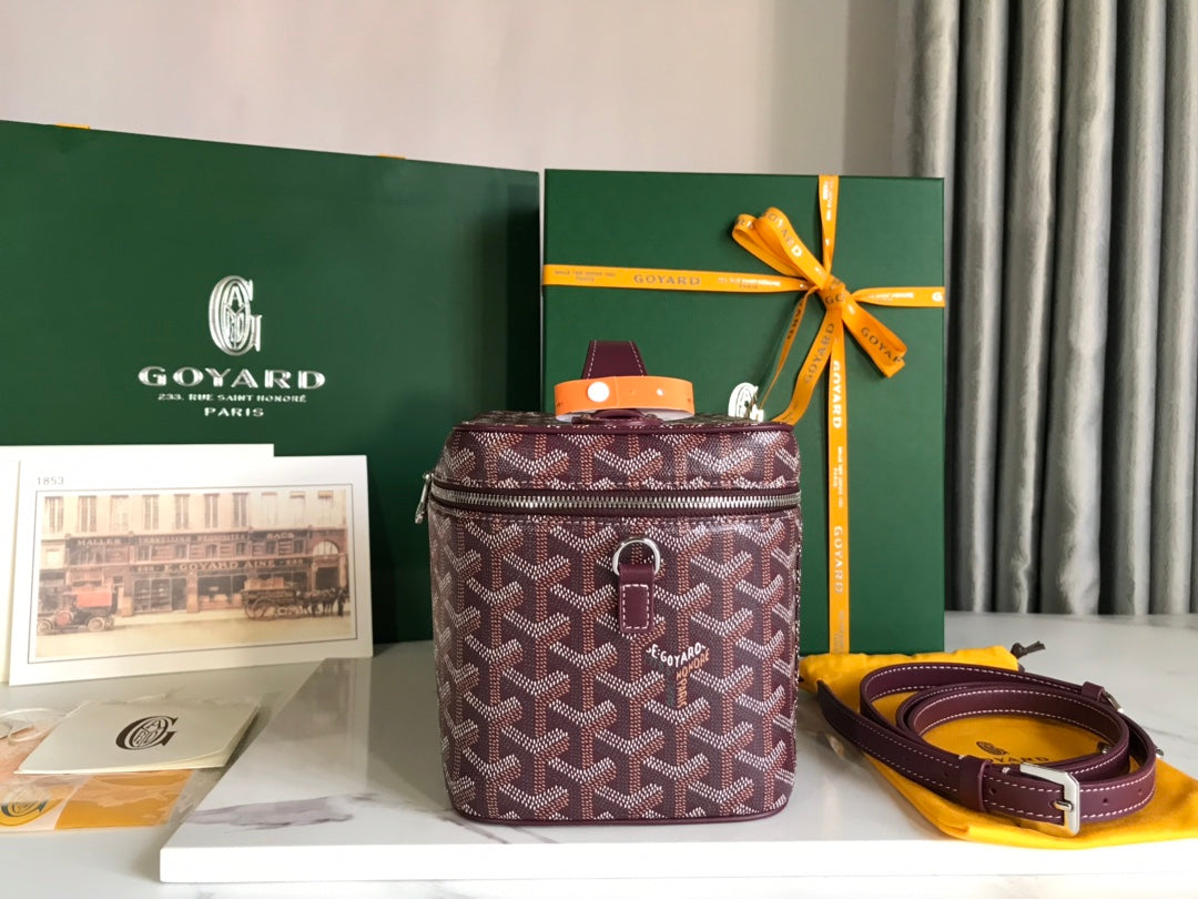 GOYARD MUSE VANITY CASE 20 IN WINE RED GOYARDINE CANVAS