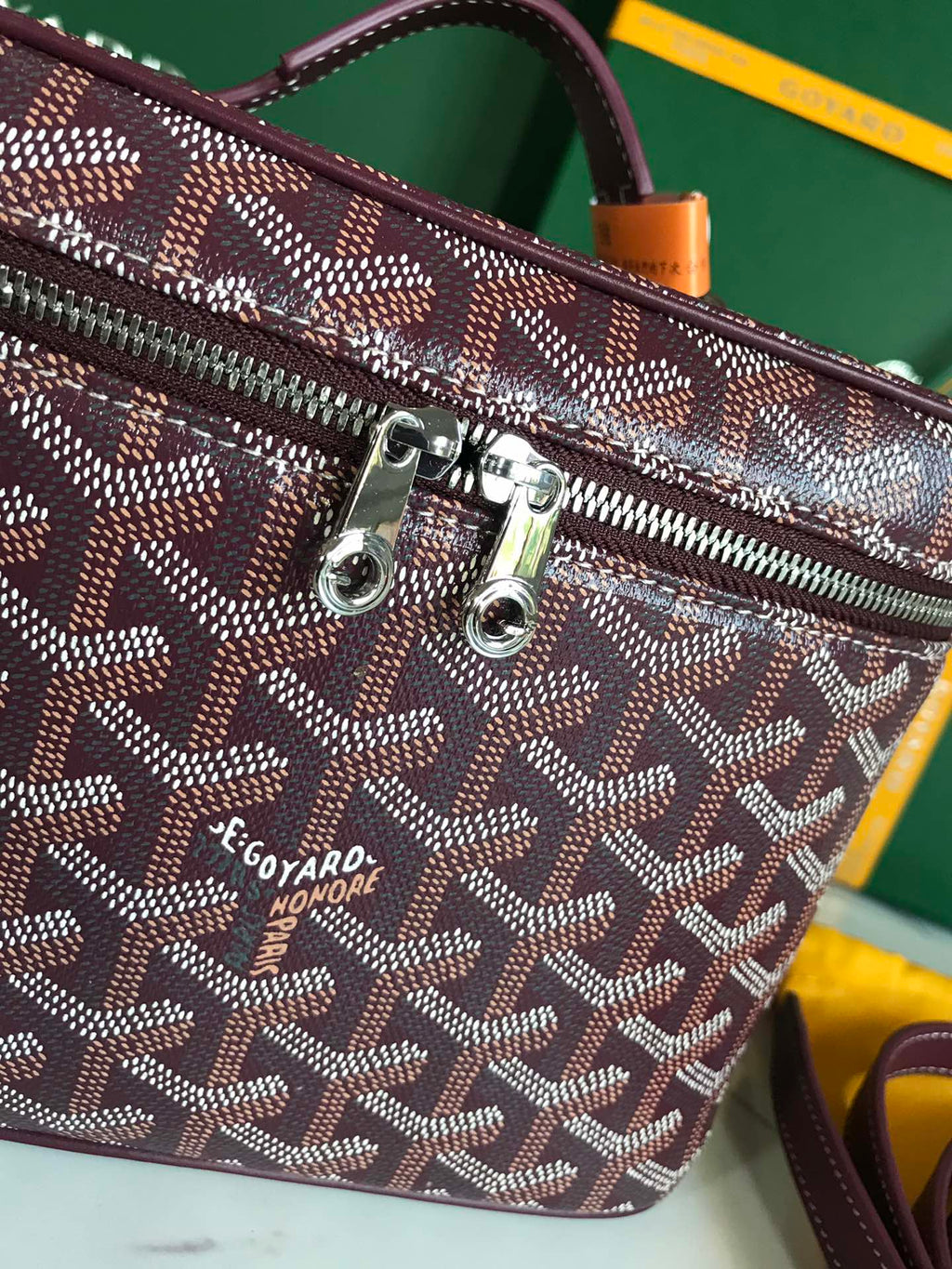 GOYARD MUSE VANITY CASE 20 IN WINE RED GOYARDINE CANVAS