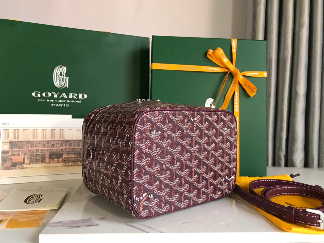 GOYARD MUSE VANITY CASE 20 IN WINE RED GOYARDINE CANVAS