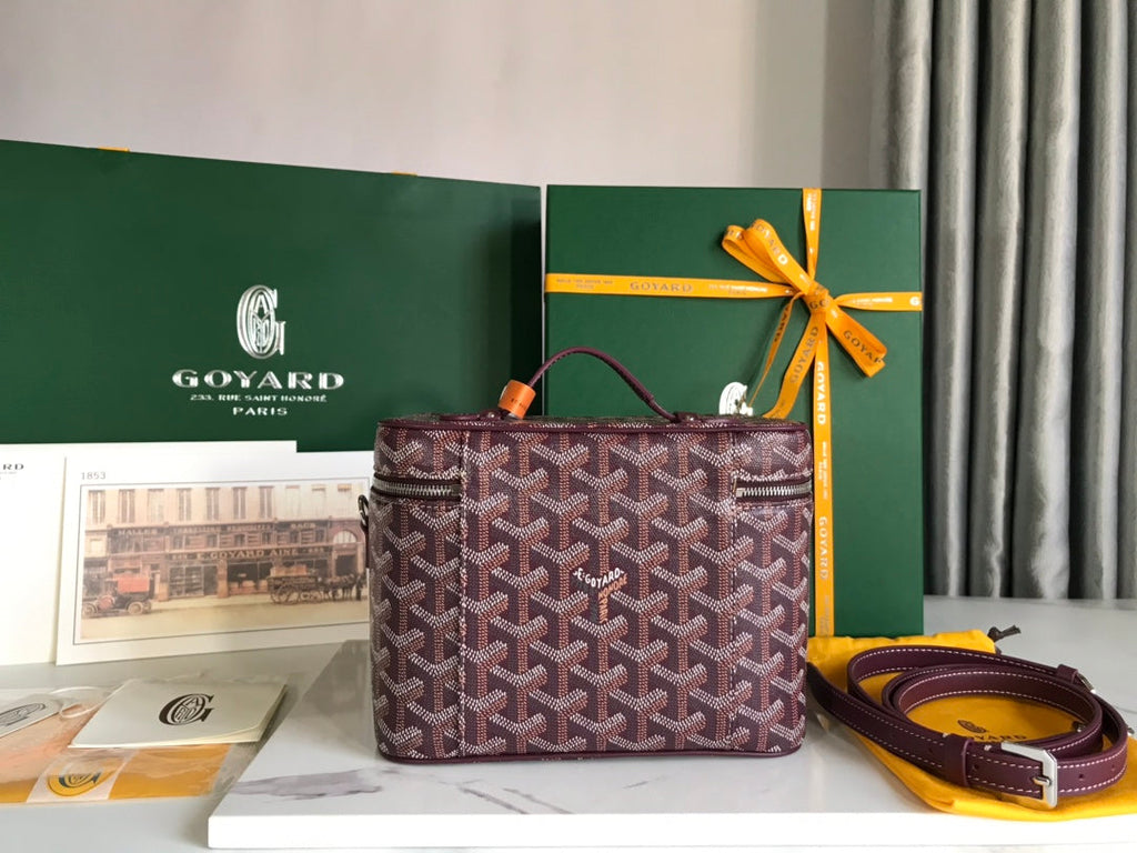 GOYARD MUSE VANITY CASE 20 IN WINE RED GOYARDINE CANVAS