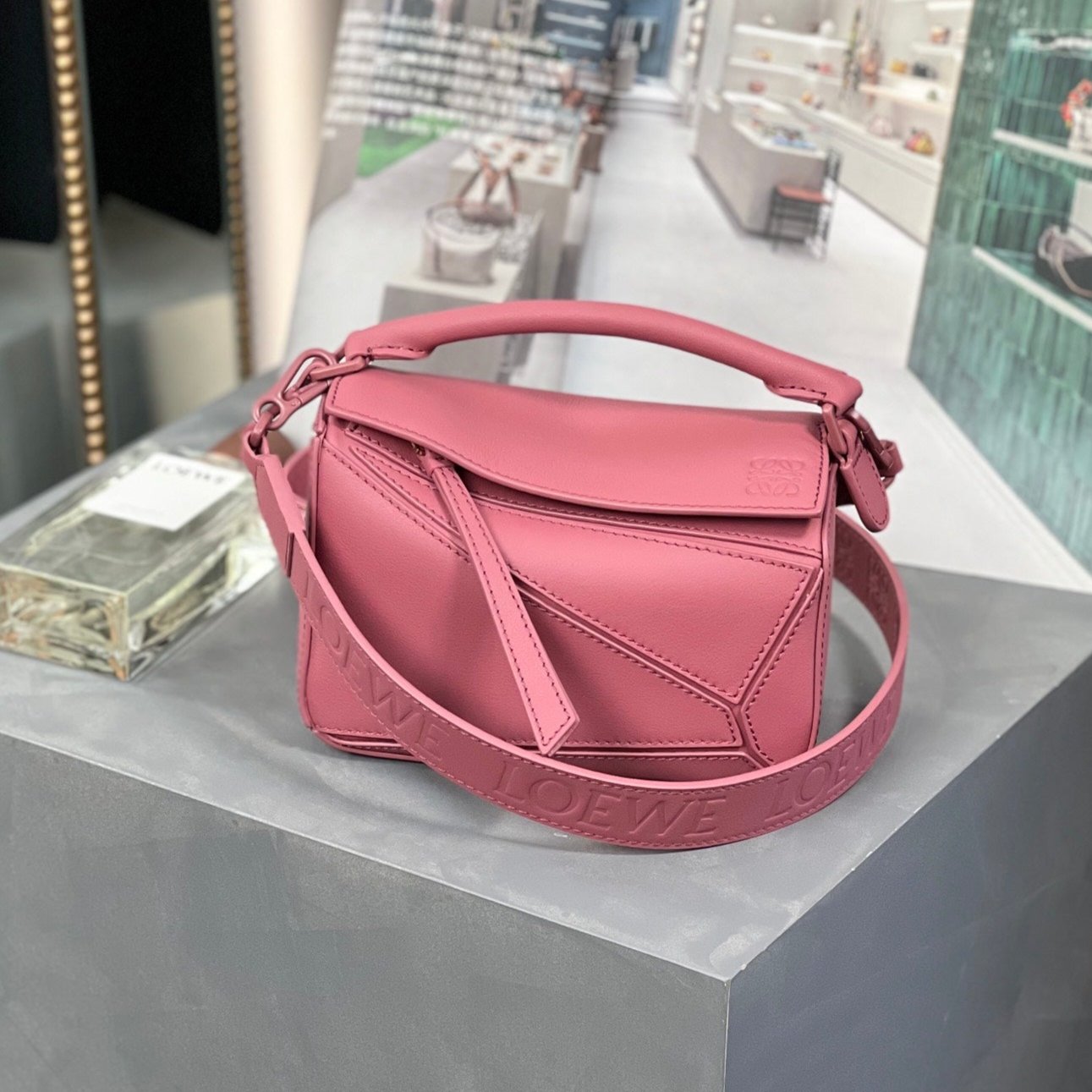 LOEWE LOE MINI 18 PUZZLE BAG IN CRIMSON SATIN CALFSKIN