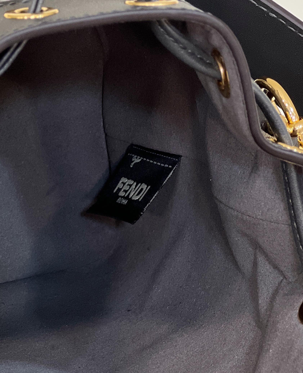 FENDI MON TRESOR MINI 18 BAG IN BLACK MIX GREY FF FABRIC WITH GOLD HARDWARE