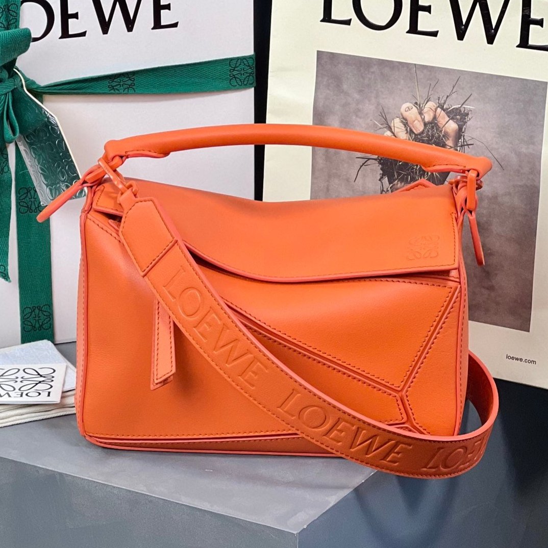 LOEWE LOE MINI 18 PUZZLE BAG IN VIVID ORANGE SATIN CALFSKIN