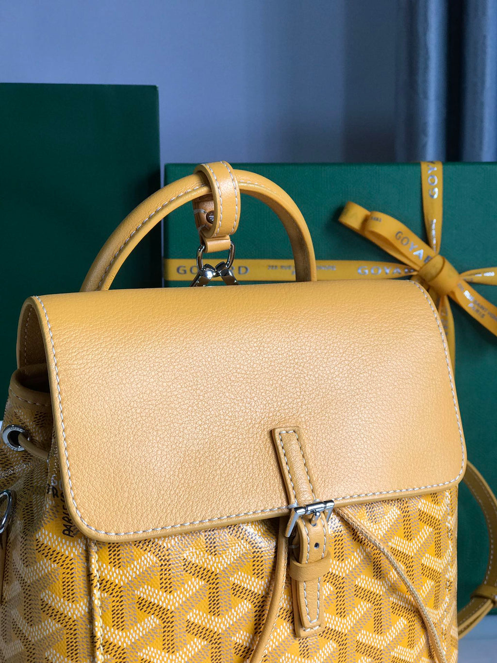 GOYARD ALPIN MINI BACKPACK 21 IN YELLOW LAMBSKIN AND GOYARDINE CANVAS