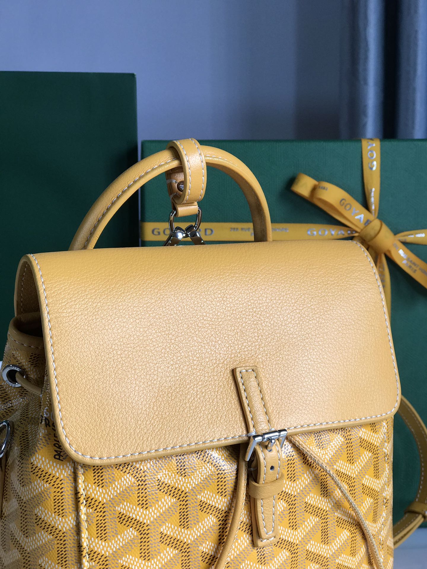 GOYARD ALPIN MINI BACKPACK 21 IN YELLOW LAMBSKIN AND GOYARDINE CANVAS
