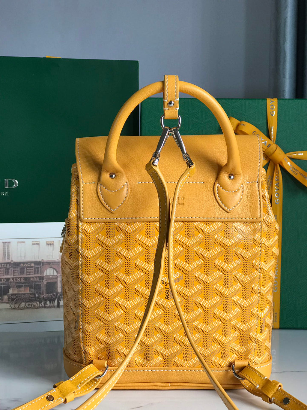 GOYARD ALPIN MINI BACKPACK 21 IN YELLOW LAMBSKIN AND GOYARDINE CANVAS