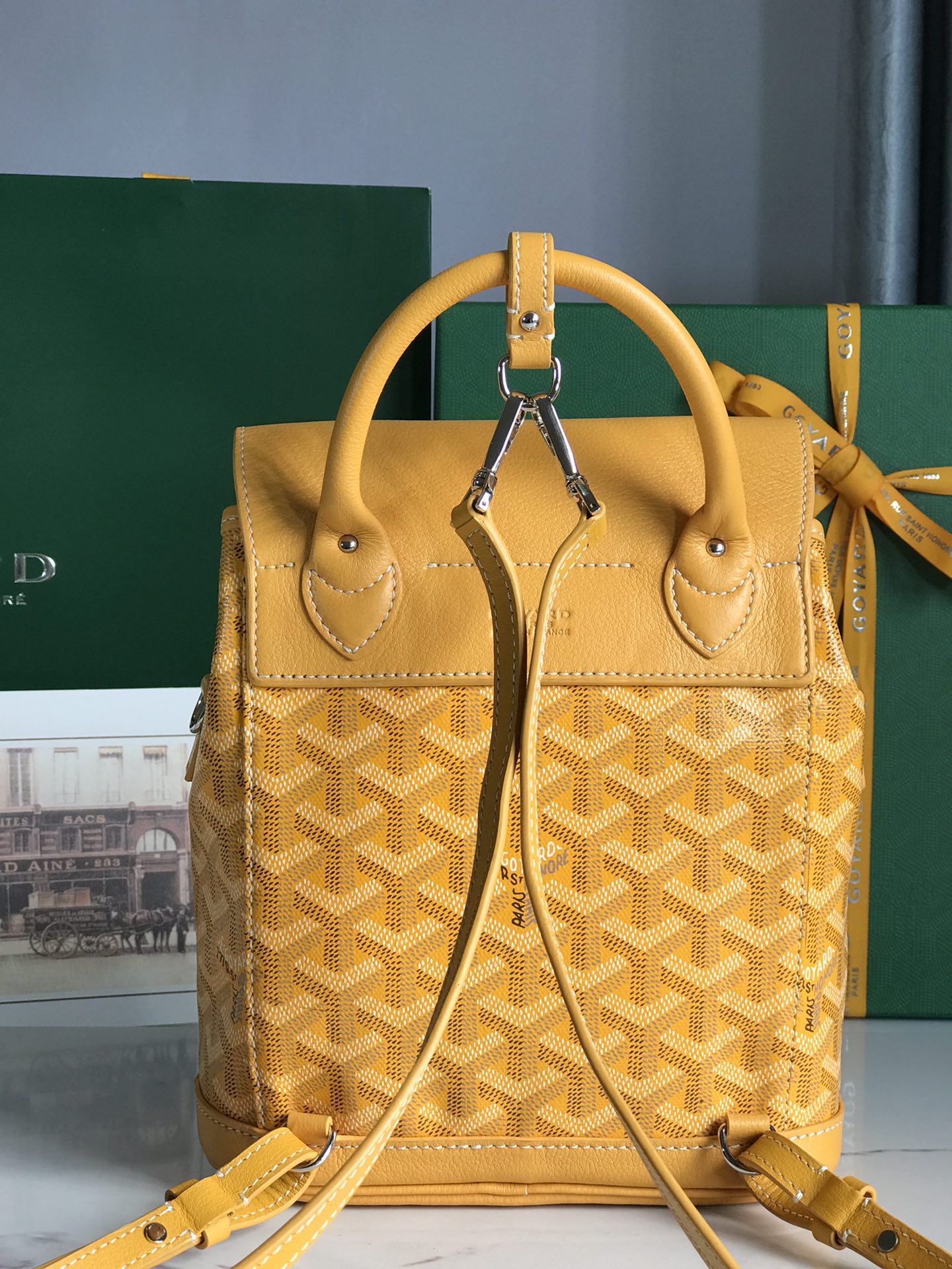 GOYARD ALPIN MINI BACKPACK 21 IN YELLOW LAMBSKIN AND GOYARDINE CANVAS