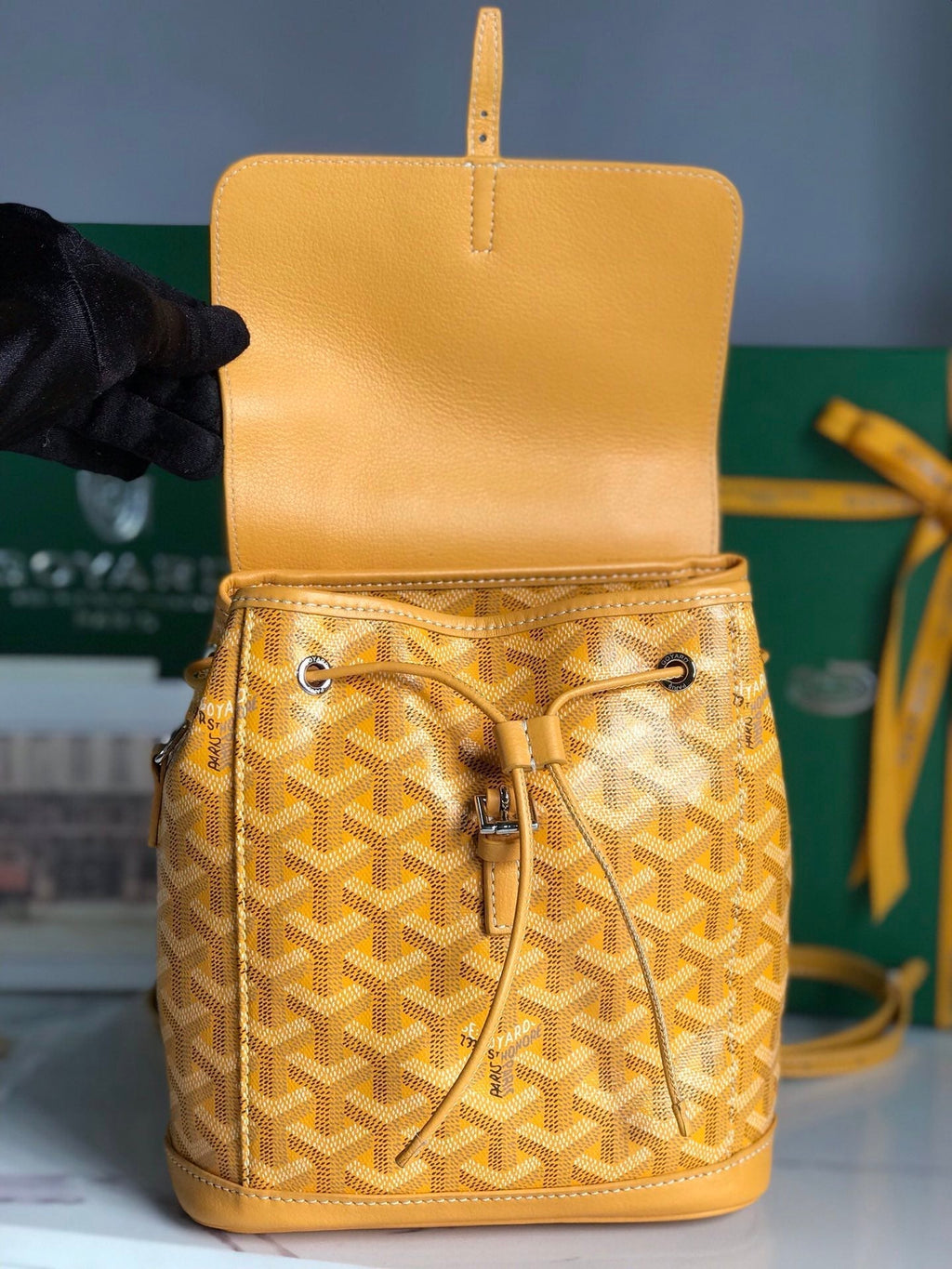 GOYARD ALPIN MINI BACKPACK 21 IN YELLOW LAMBSKIN AND GOYARDINE CANVAS
