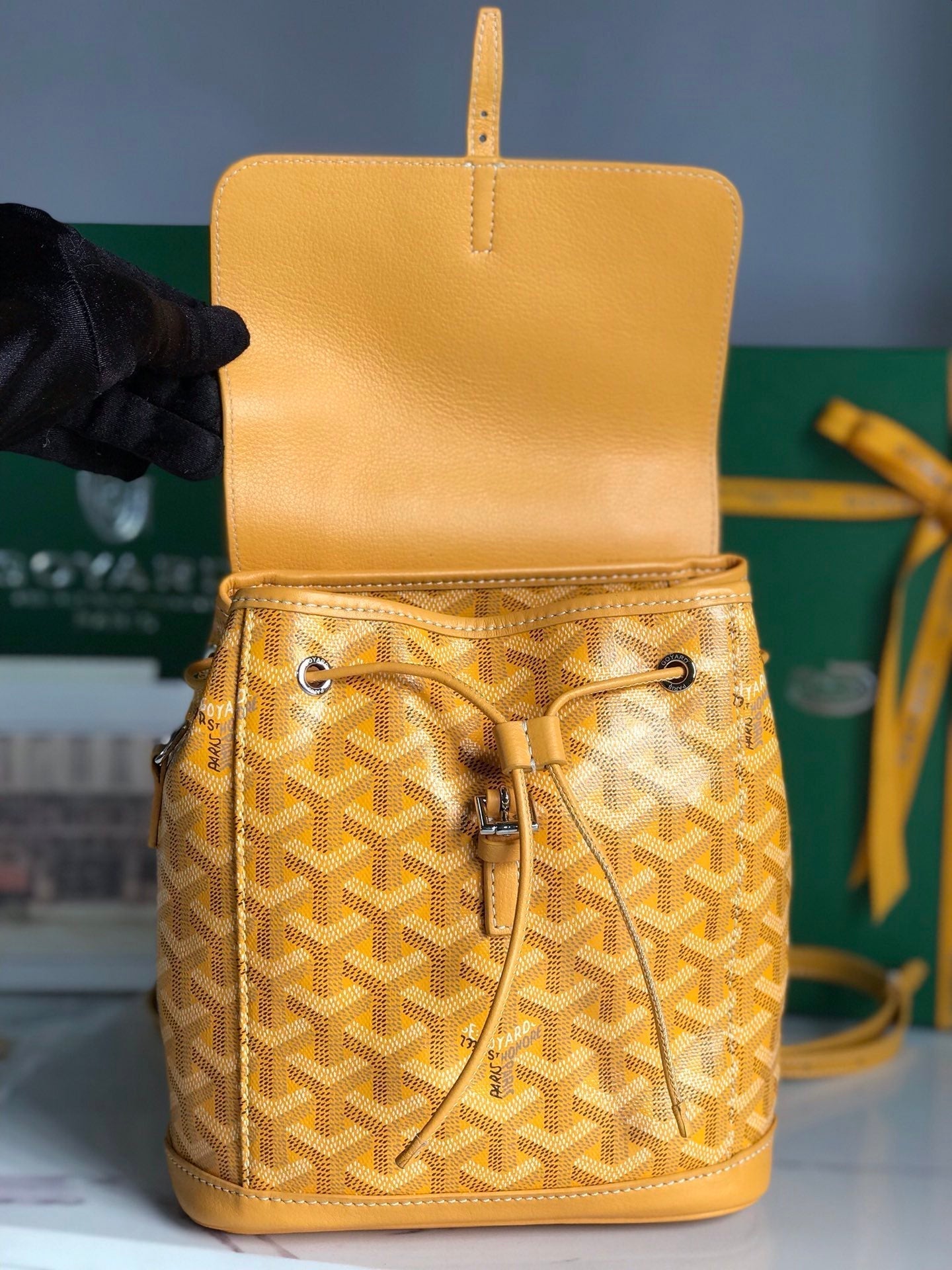 GOYARD ALPIN MINI BACKPACK 21 IN YELLOW LAMBSKIN AND GOYARDINE CANVAS