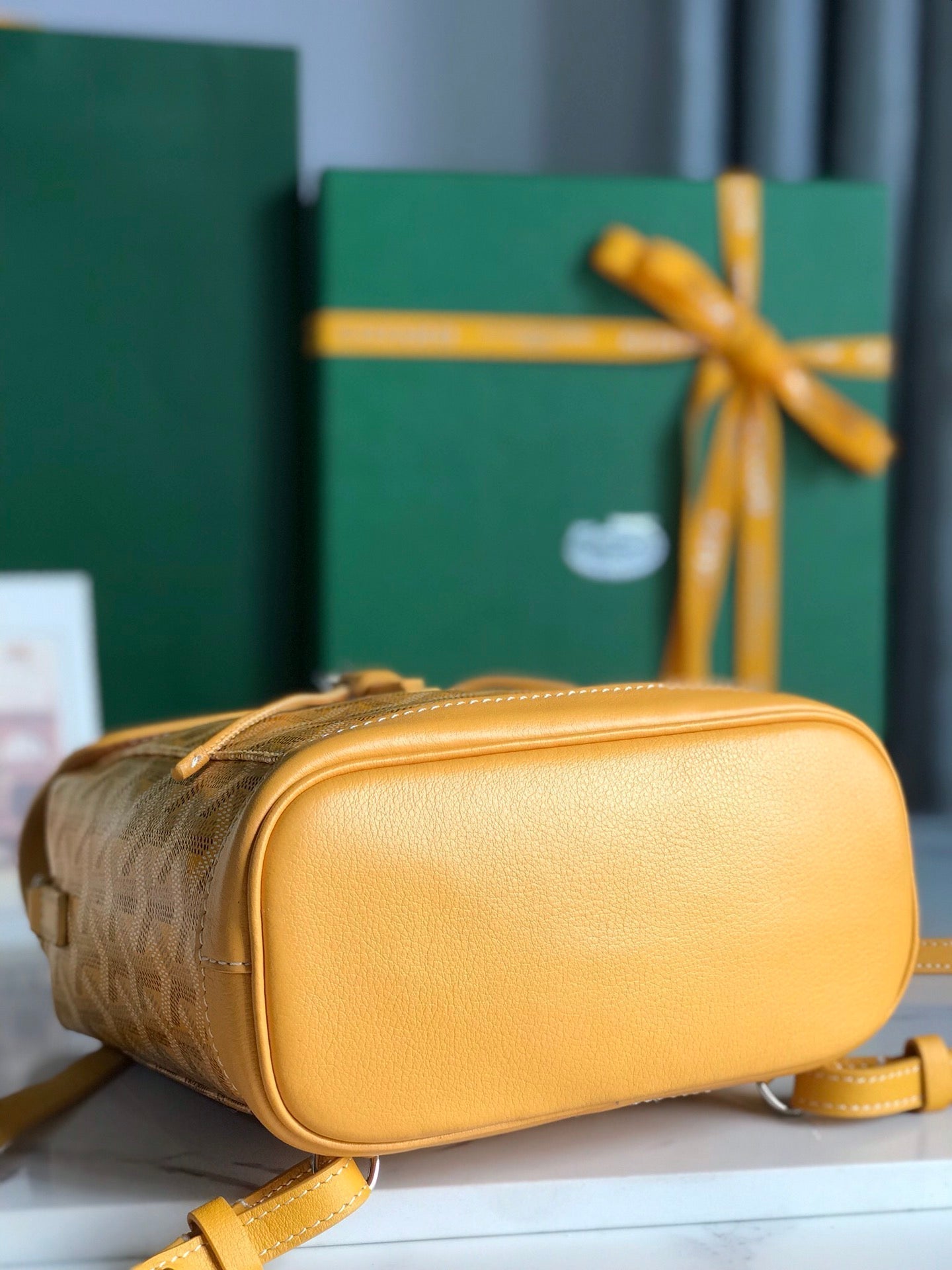 GOYARD ALPIN MINI BACKPACK 21 IN YELLOW LAMBSKIN AND GOYARDINE CANVAS
