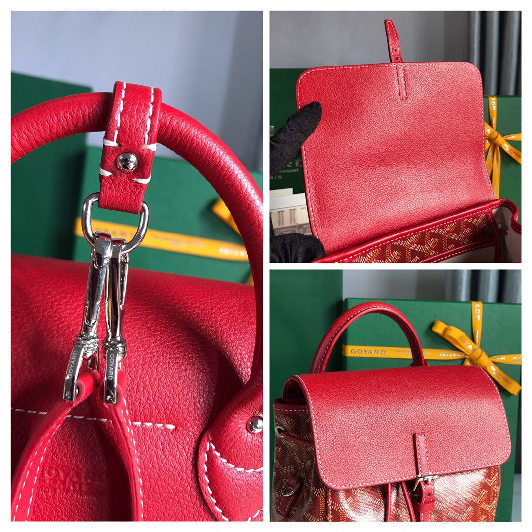 GOYARD ALPIN MINI BACKPACK 21 IN CLASSIC RED LAMBSKIN AND GOYARDINE CANVAS