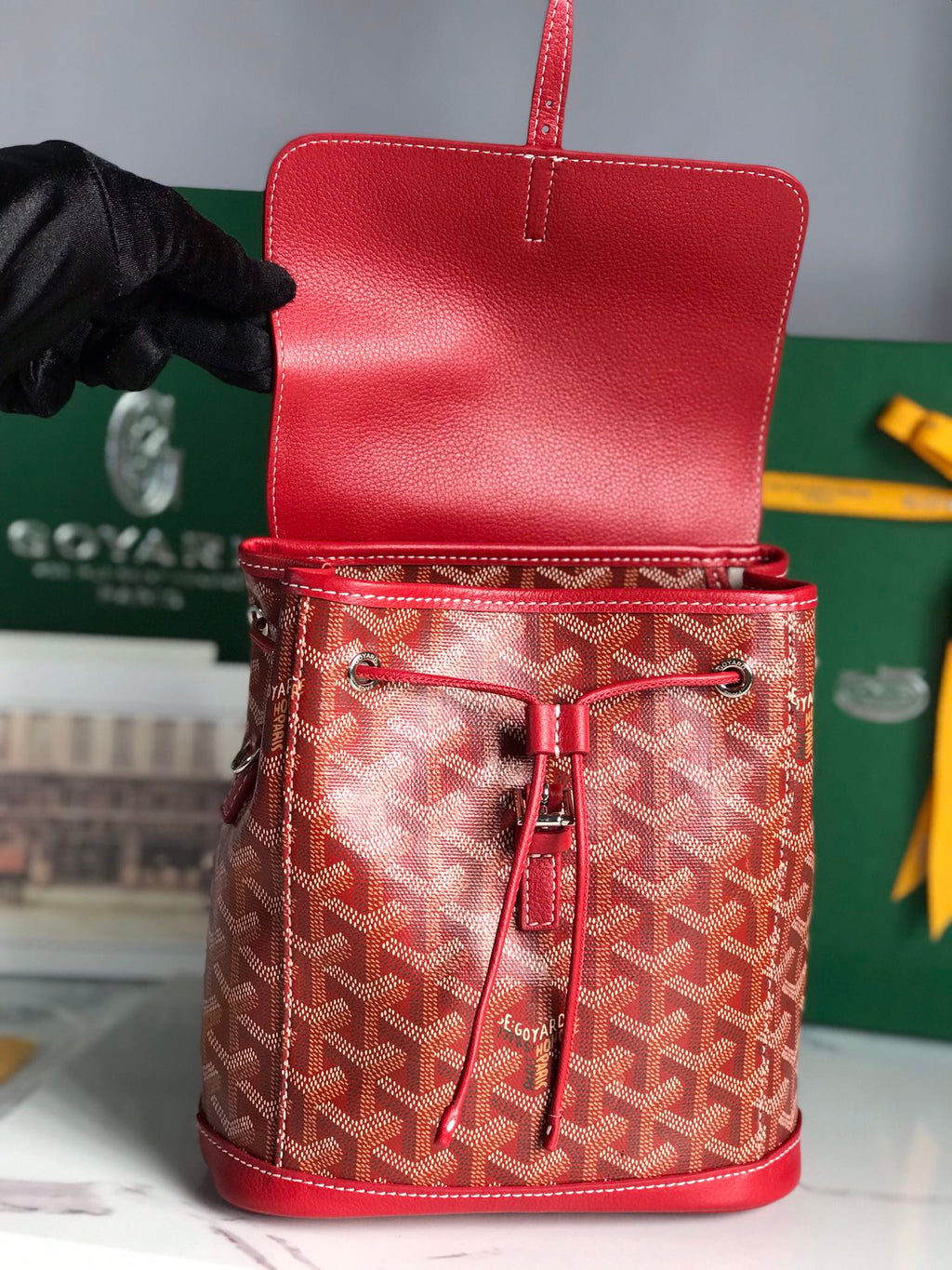 GOYARD ALPIN MINI BACKPACK 21 IN CLASSIC RED LAMBSKIN AND GOYARDINE CANVAS