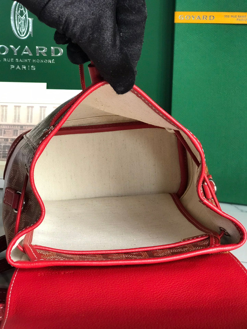 GOYARD ALPIN MINI BACKPACK 21 IN CLASSIC RED LAMBSKIN AND GOYARDINE CANVAS