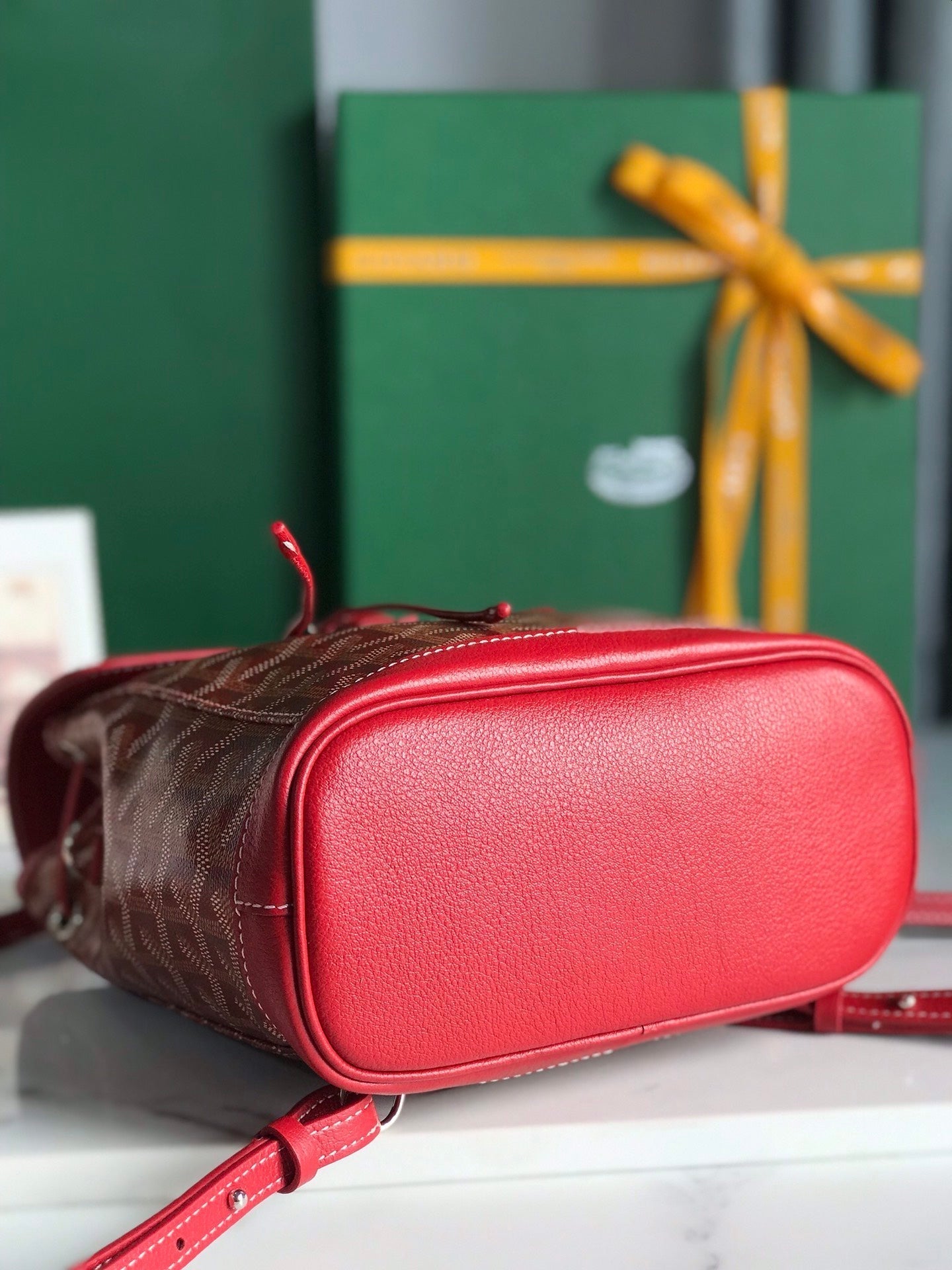 GOYARD ALPIN MINI BACKPACK 21 IN CLASSIC RED LAMBSKIN AND GOYARDINE CANVAS