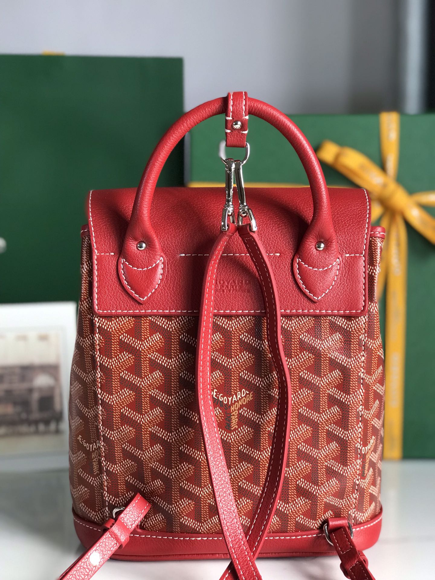 GOYARD ALPIN MINI BACKPACK 21 IN CLASSIC RED LAMBSKIN AND GOYARDINE CANVAS