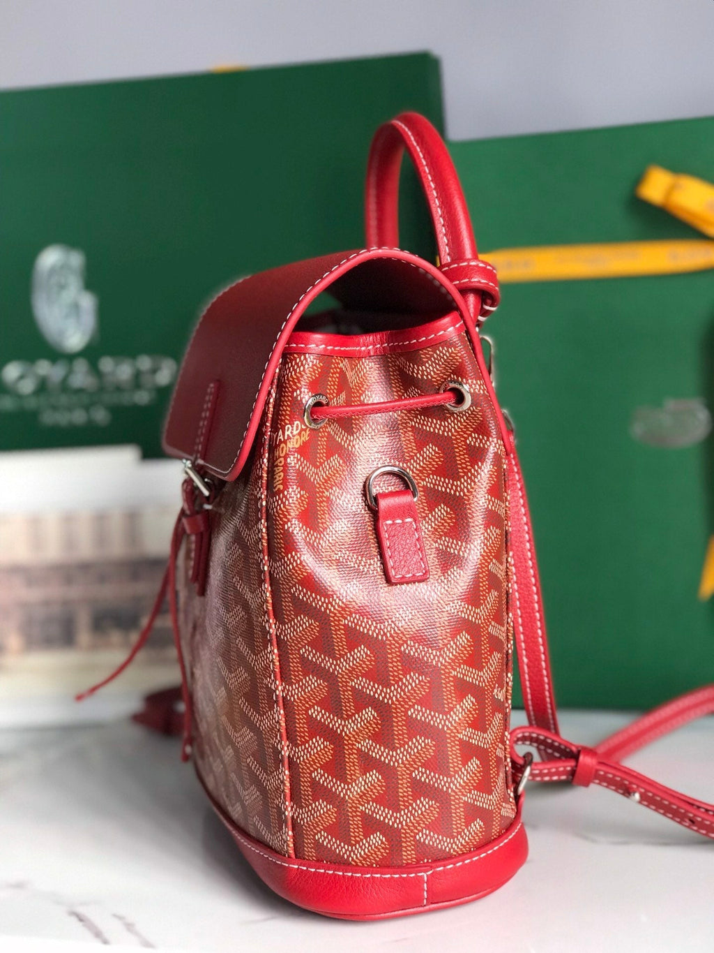GOYARD ALPIN MINI BACKPACK 21 IN CLASSIC RED LAMBSKIN AND GOYARDINE CANVAS