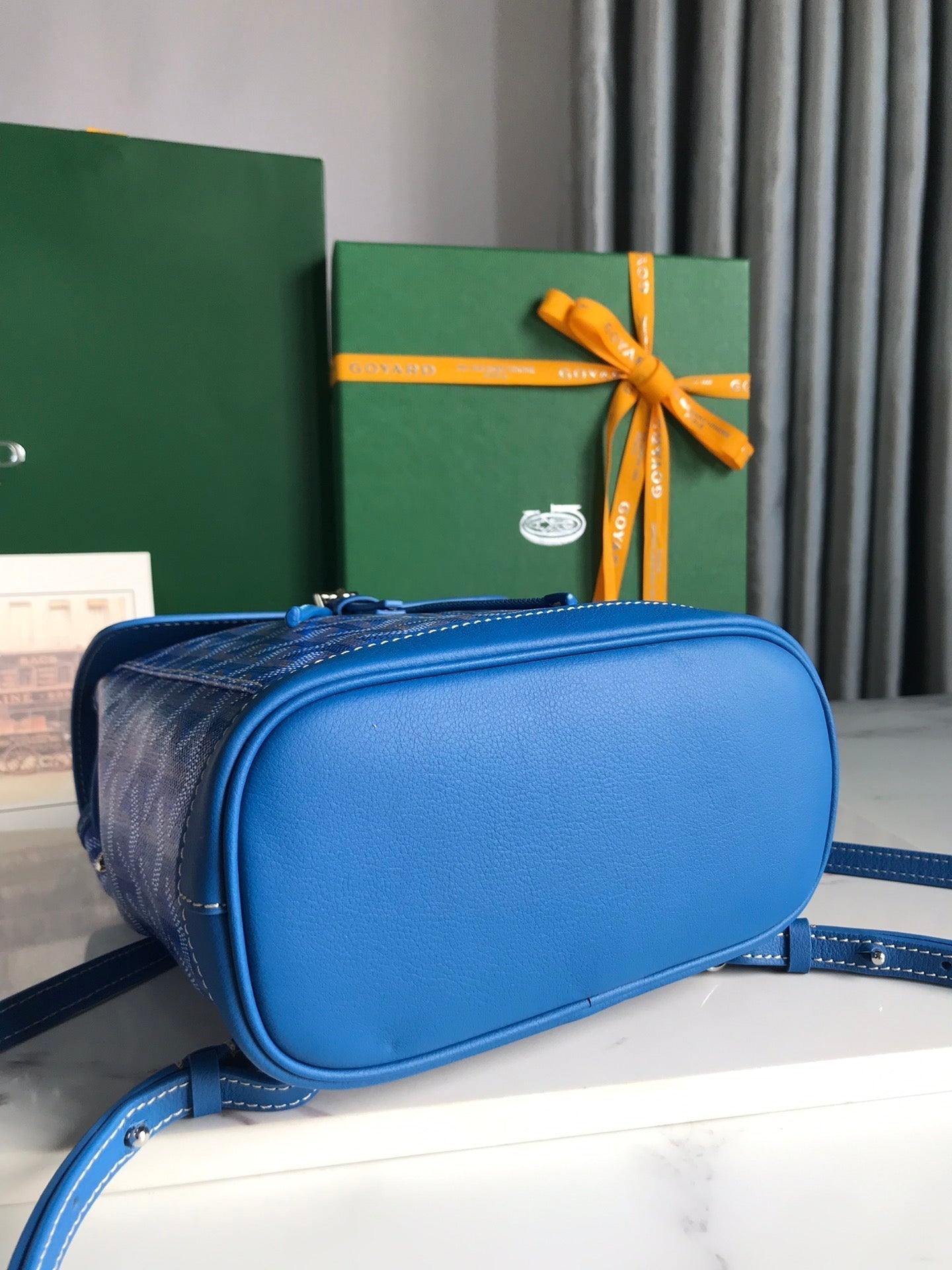 GOYARD ALPIN MINI BACKPACK 21 IN SAPPHIRE BLUE LAMBSKIN AND GOYARDINE CANVAS