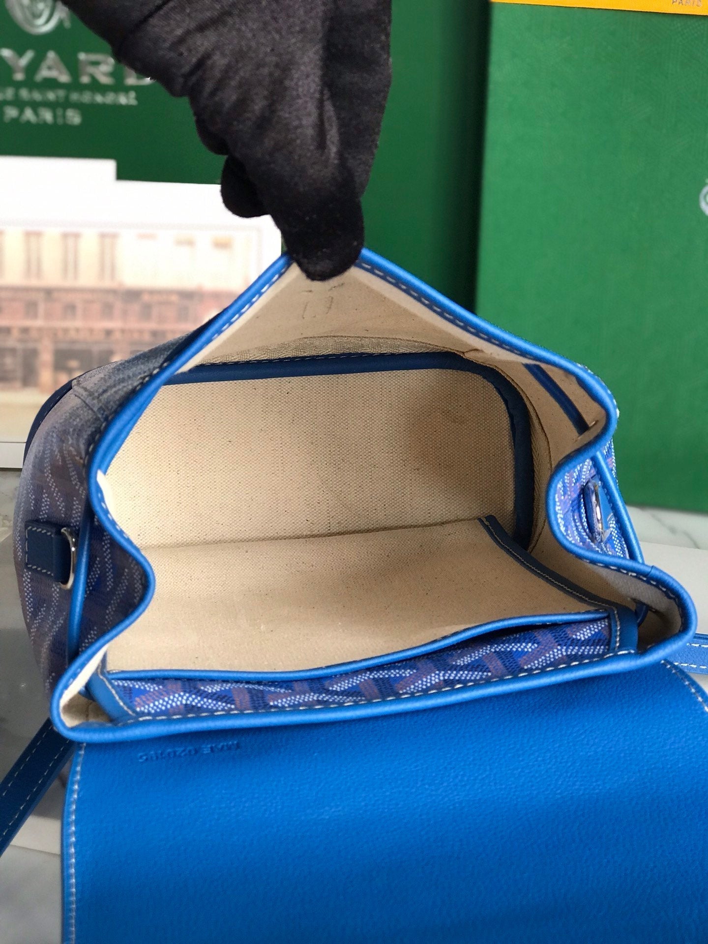 GOYARD ALPIN MINI BACKPACK 21 IN SAPPHIRE BLUE LAMBSKIN AND GOYARDINE CANVAS