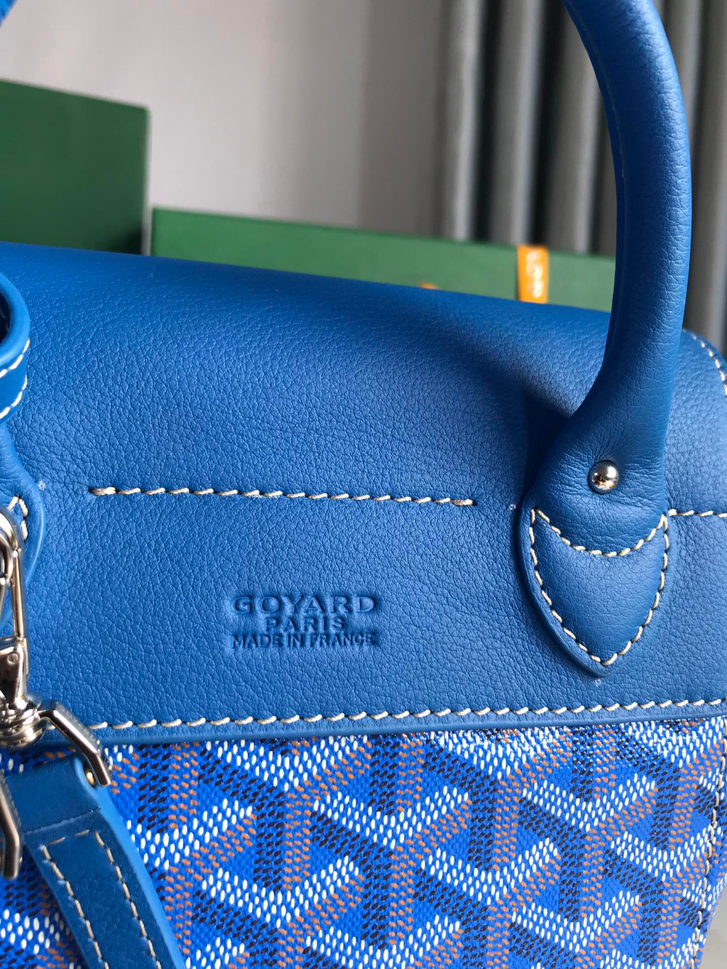 GOYARD ALPIN MINI BACKPACK 21 IN SAPPHIRE BLUE LAMBSKIN AND GOYARDINE CANVAS